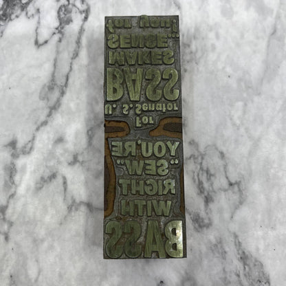 Vintage Letterpress Printers Block Plate Double Sided BASS FOR US SENATE TJ52