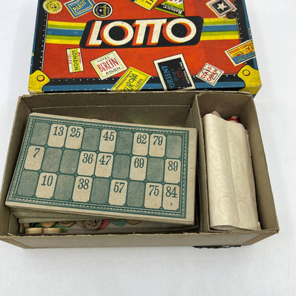 1932 Lotto Board Game Milton Bradley #4351 Steamer Trunk Suitcase Box Bingo TC3