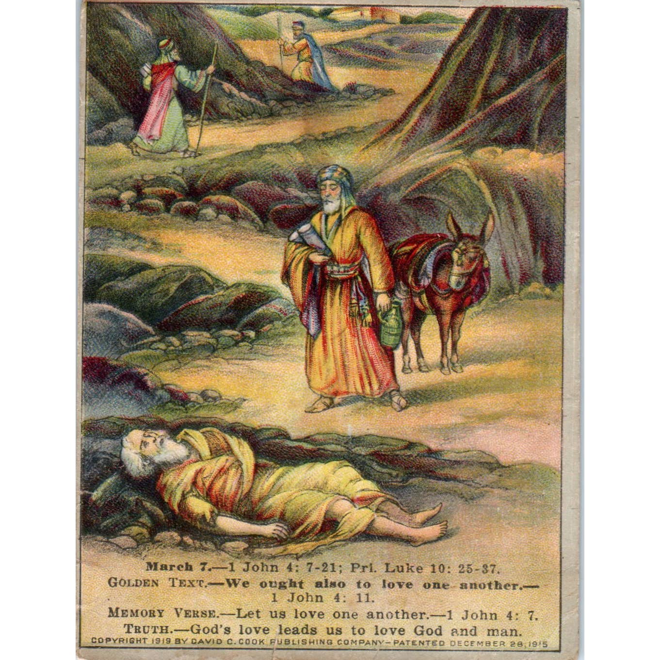 1920 Christian GERMAN Lesson Picture Card We Ought Also to Love One Another SE5