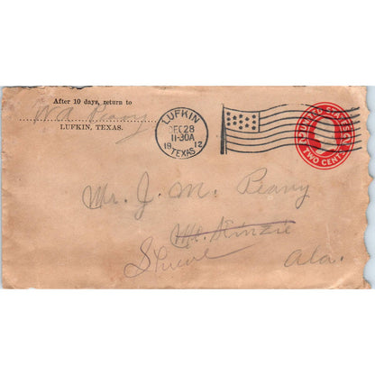 1912 Letter and Envelope W.A. Peavy Lufkin TX to J.M. Peavy Shreve AL AD6