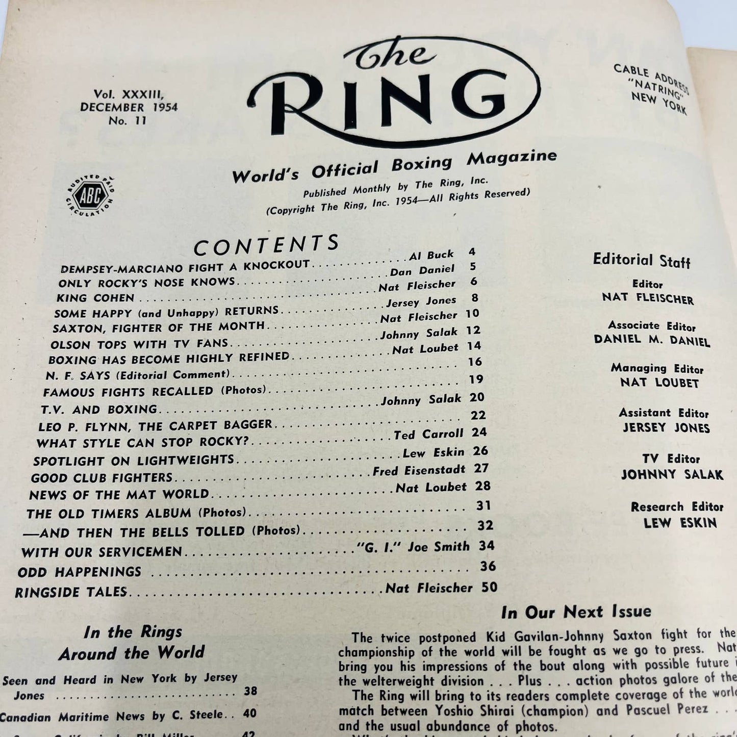 1954 Dec - The Ring Boxing Magazine – Marciano vs Charles Cover Rocky Marciano TA5