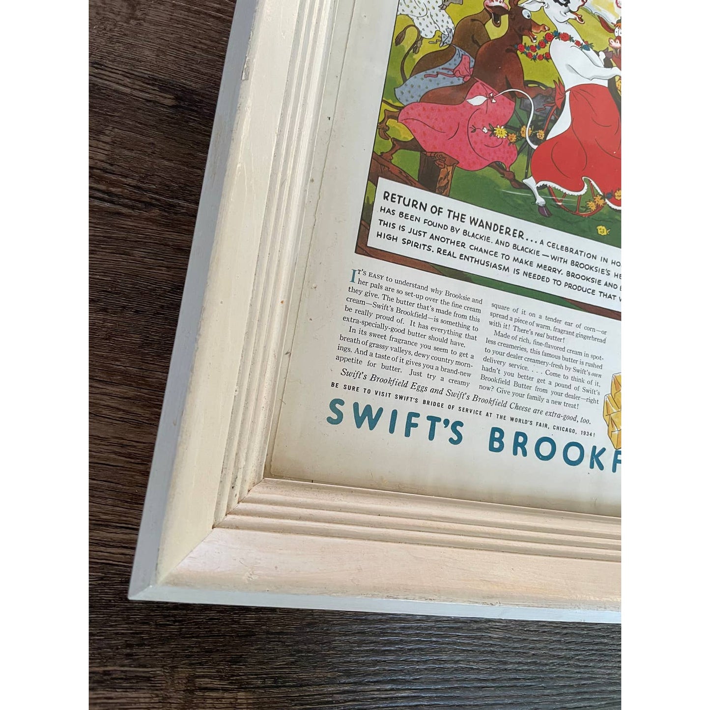 Vintage 1933 Framed Swift’s Brookfield Butter Ad Brooksie & Her Pals