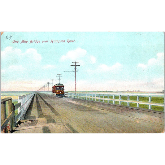 One Mile Bridge Over Hampton River Virginia Original Postcard P1-16