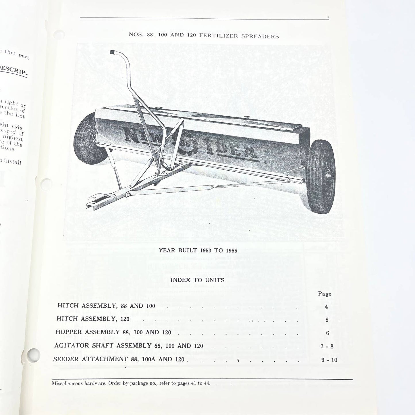 Original 1959 New Idea Parts List FS-35 Fertilizer Spreaders & Seeders TB9