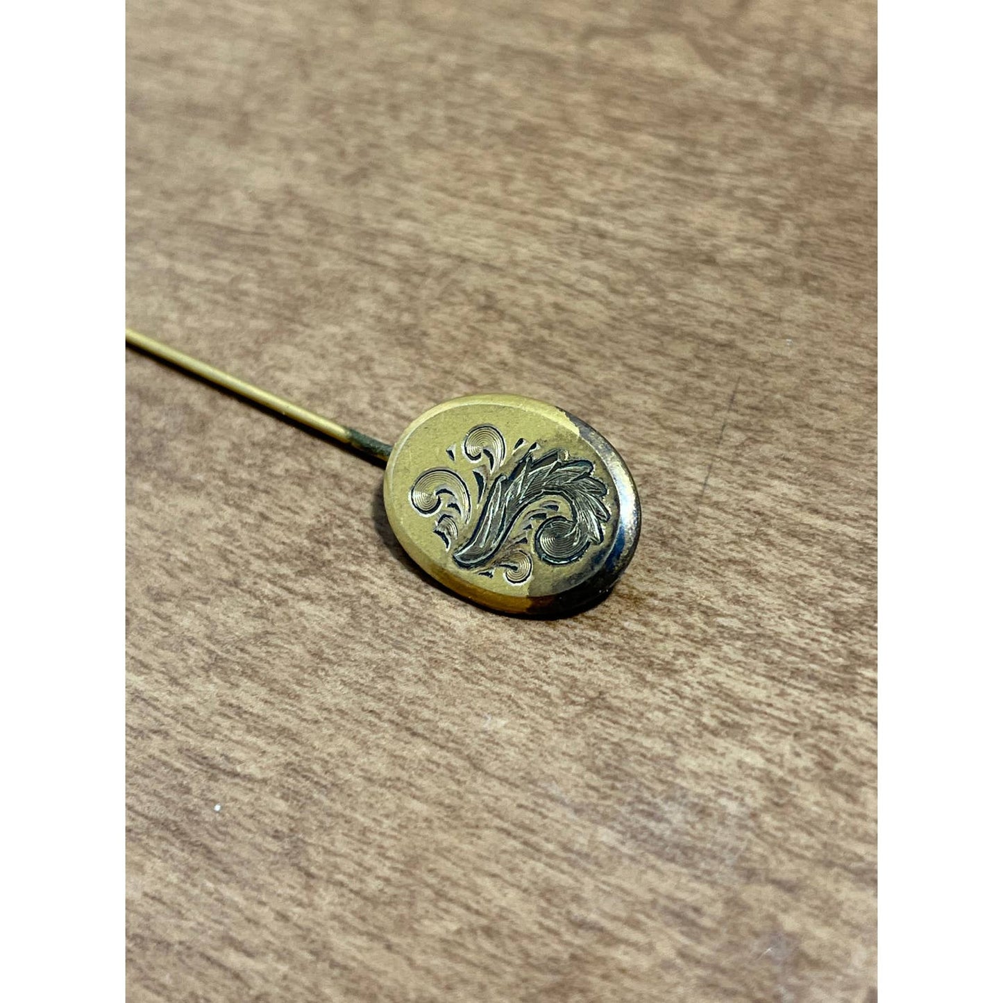 Vintage 1940s Art Nouveau Brass Stick Pin Hat Pin 3” SE1