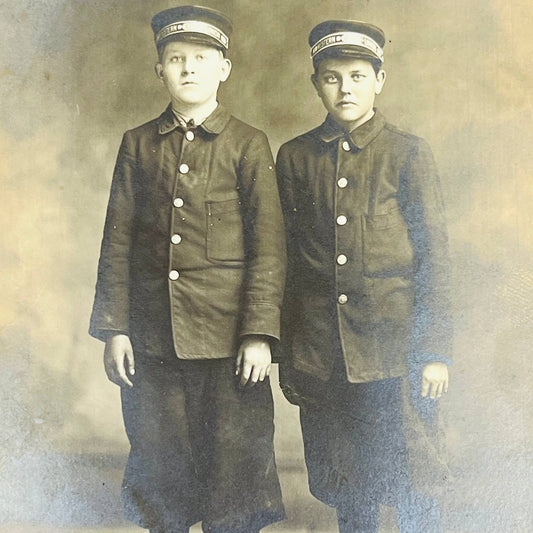 Early 1900s RPPC Portrait 2 Young Western Union Messenger Boys PA9