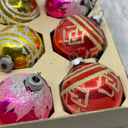Shiny Brite 12 Vintage 2 1/4" Mercury Glass Ornaments Mica Stencil OT2