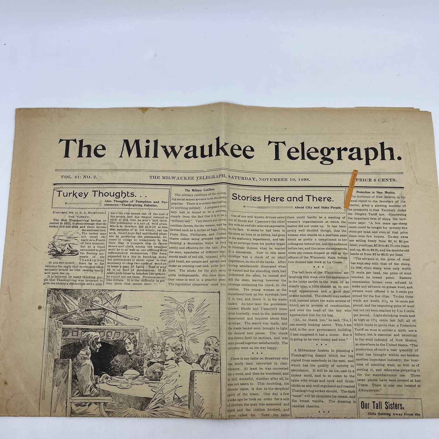 1898 Sep 25 Original Milwaukee Telegraph - Thanksgiving Turkey Thoughts FL4