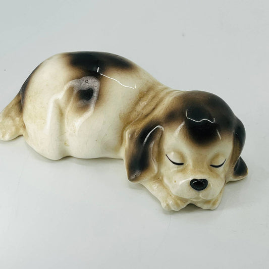 Vintage Sleeping Beagle Puppy Dog Figurine Hand Painted Porcelain Ceramic 4” SA5