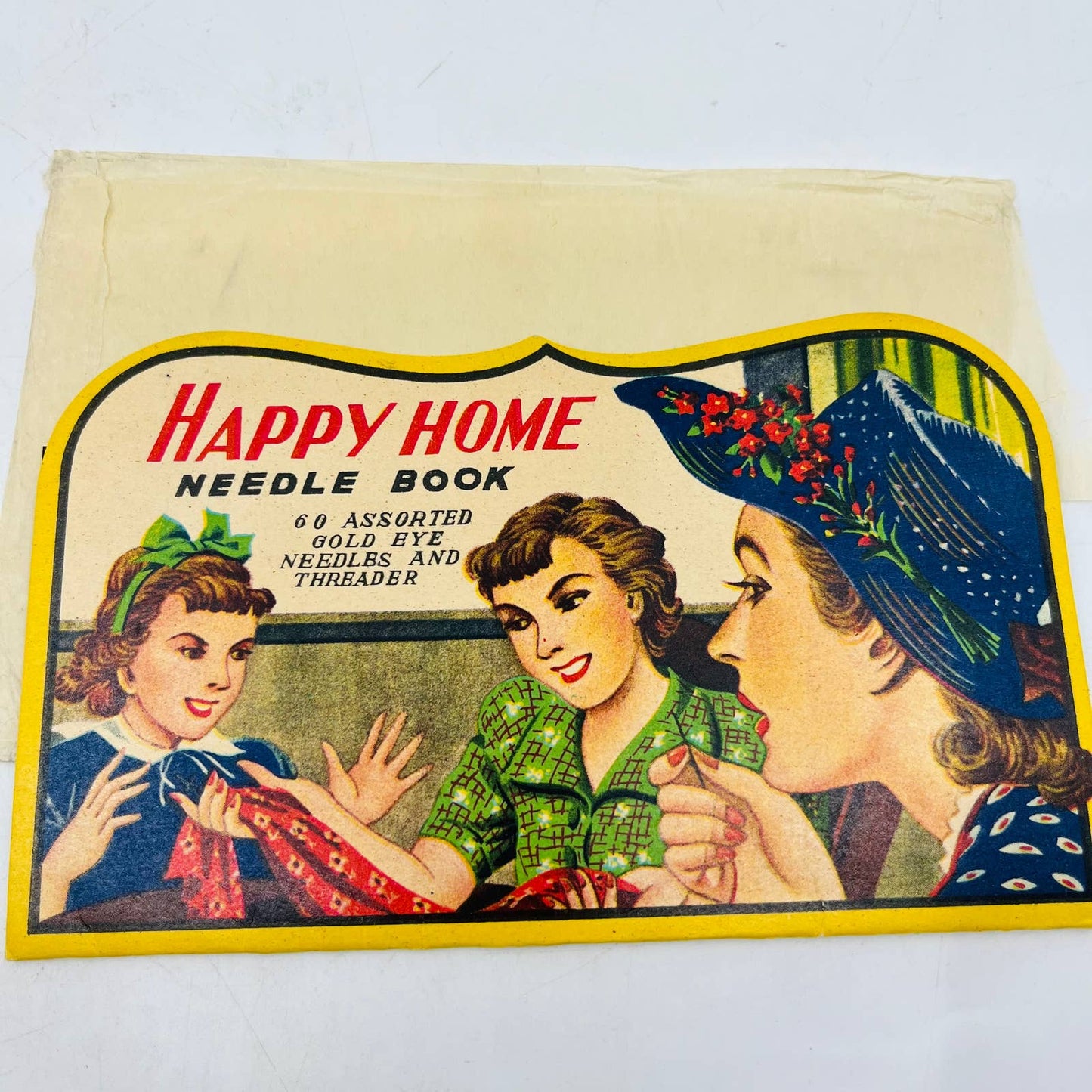 VTG Happy Home Needle Book in Original Paper Sleeve Set With Threader C8