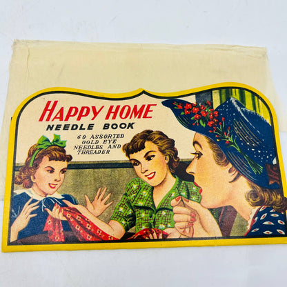 VTG Happy Home Needle Book in Original Paper Sleeve Set With Threader C8