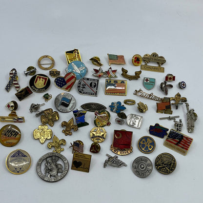 Huge Lot 50+ Vintage Metal & Enamel Pin Pinback Buttons SD9