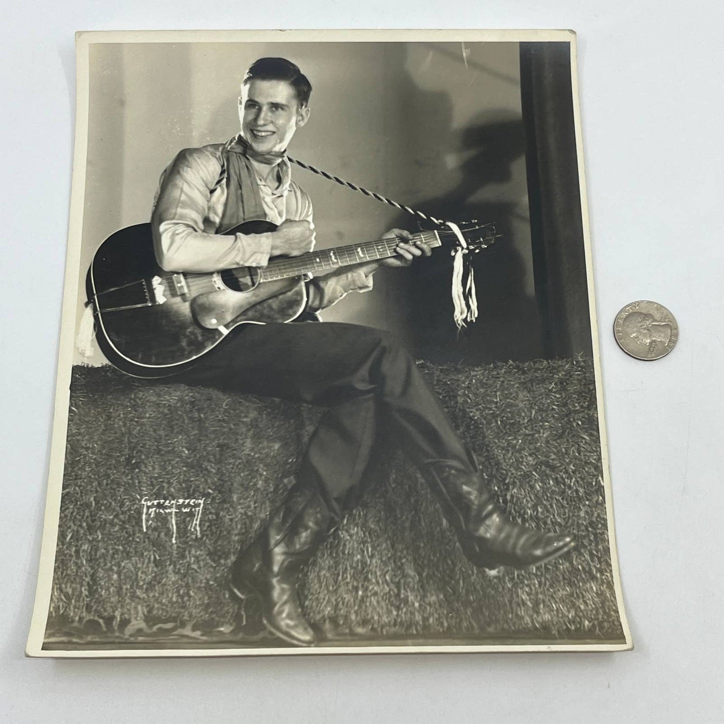 1950s Country Western Music Portrait Man Playing Guitar Photograph 8x10" AB7