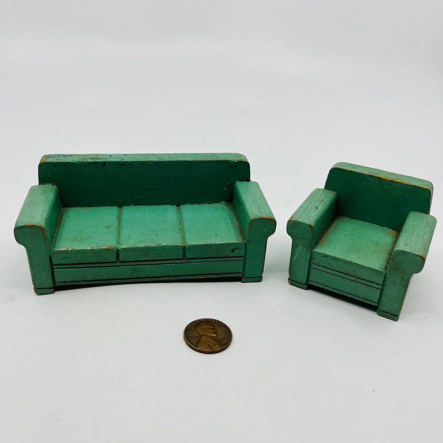 MCM Handmade Dollhouse Furniture Teal Sofa Couch & Armchair TB6