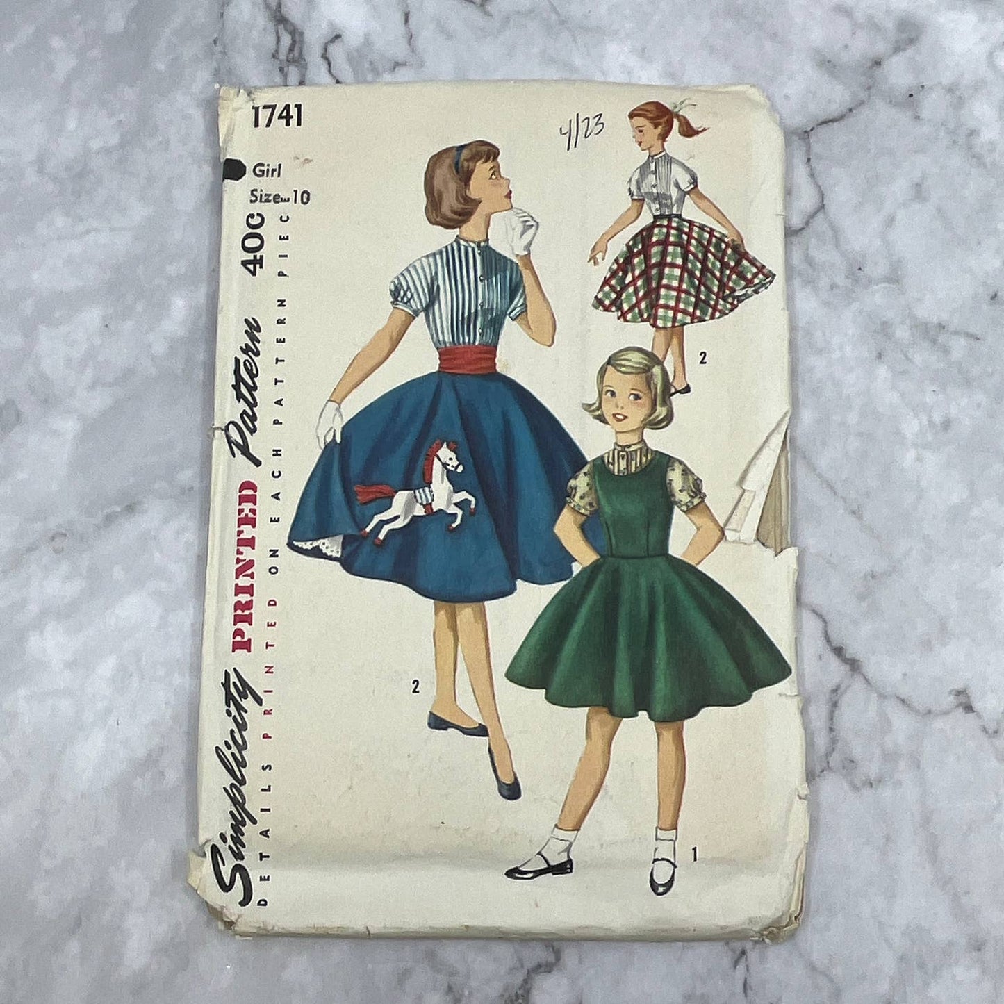 1960 Simplicity Girls Size 10 Sewing Pattern Child Jumper, Blouse & Skirt TI7