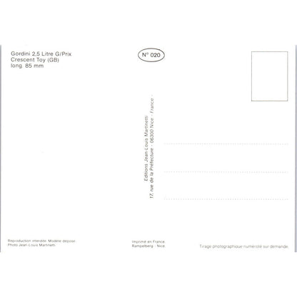 Gordini 2.5 Litre Crescent Toy French Toy Race Car Original Postcard TK1-P18