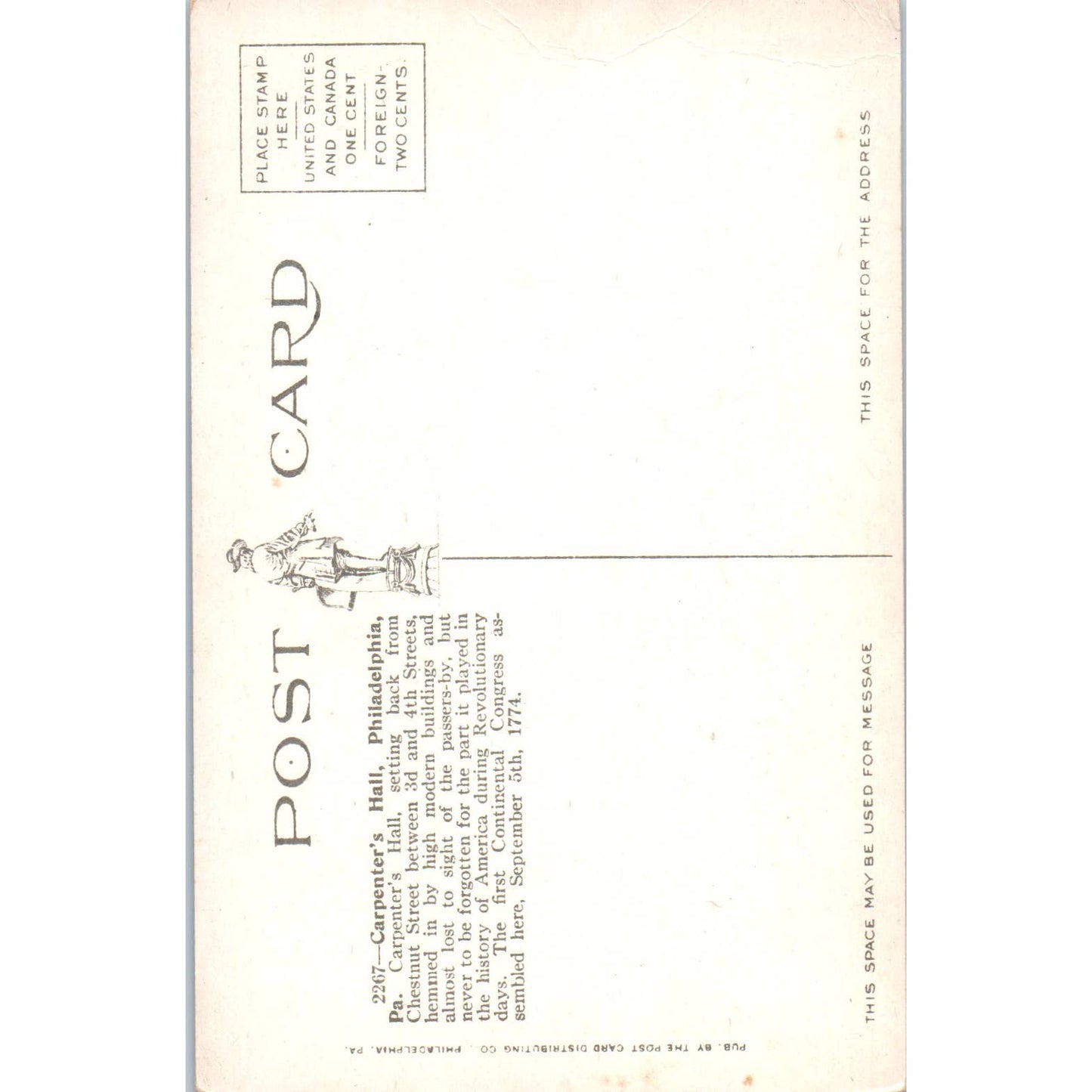 Antique Postcard Carpenter's Hall Philadelphia PA TD9-P1