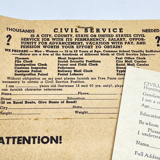 1950s Civil Service Forms Huntington WV Los Angles CA SC5