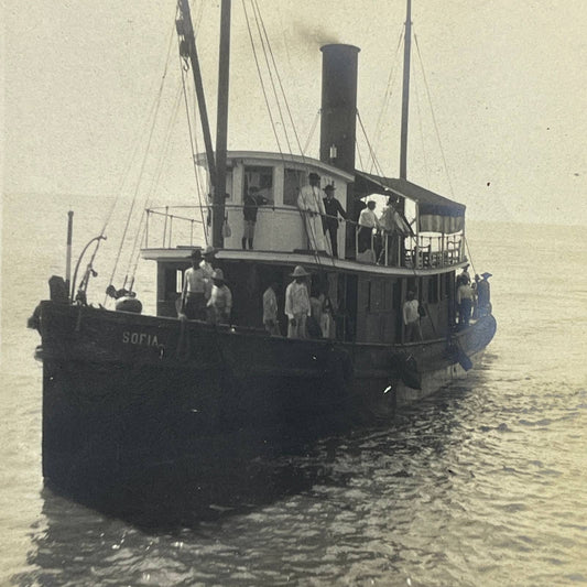 1903 Original Sepia Photograph Passenger Tugboat "The Sofia" Frontera Mexico AC7