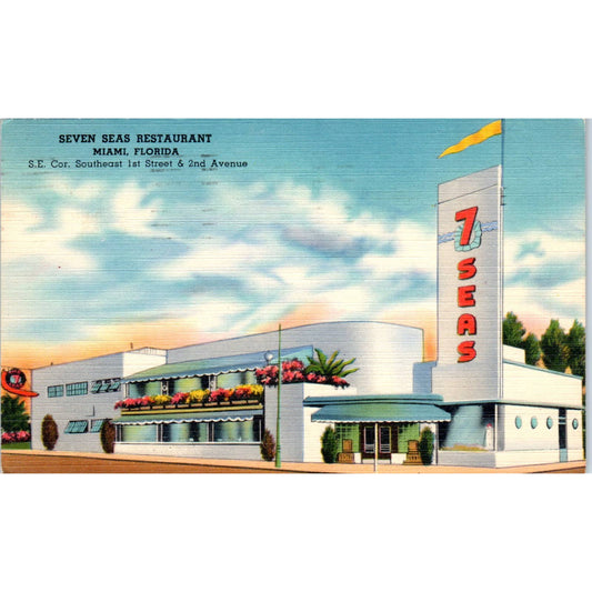 Seven Seas Restaurant Miami FL 1951 - Original Postcard TJ7-RP2