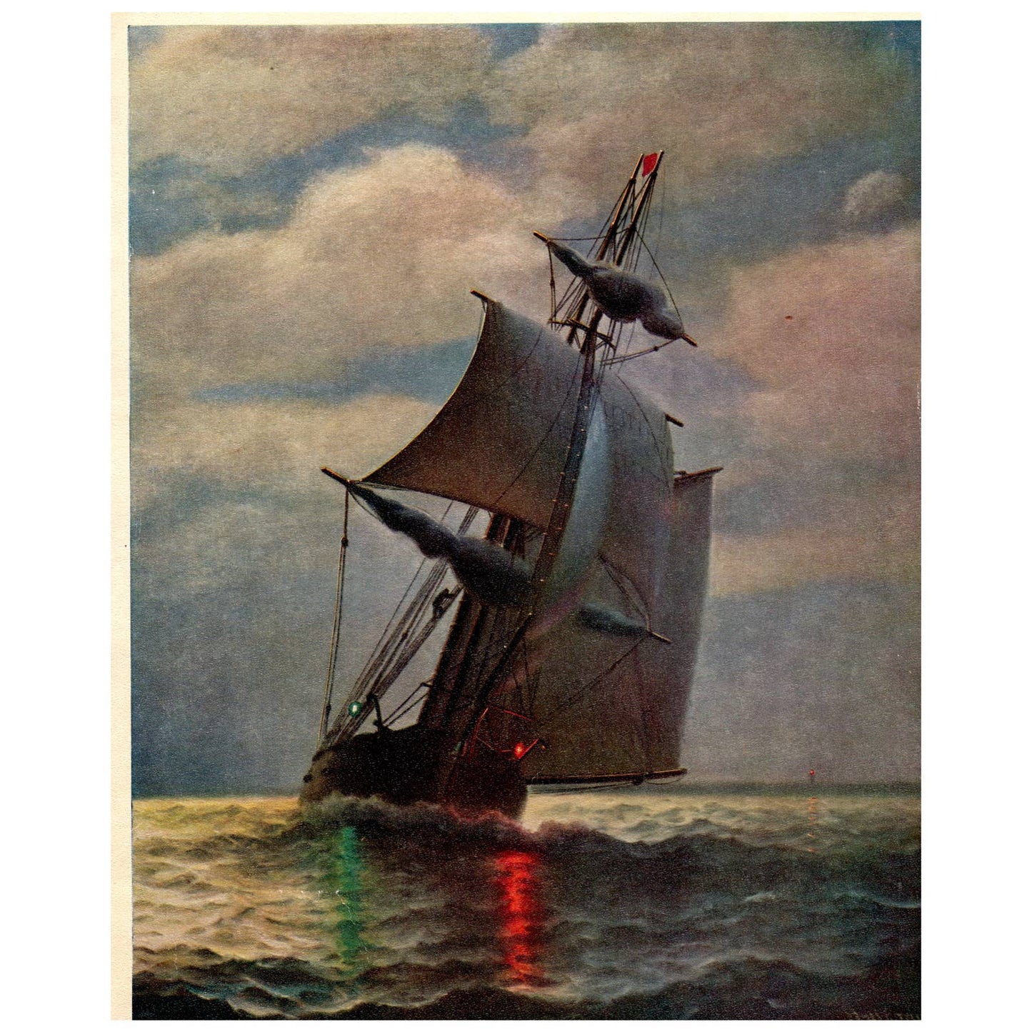 Vintage Original Art Print - Ship in the Night by JAMES GALE TYLER ~8x10" AD1
