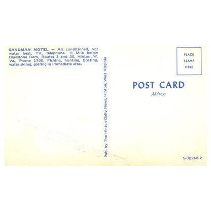 Vintage Postcard - Sandman Motel Hinton West Virginia AD9