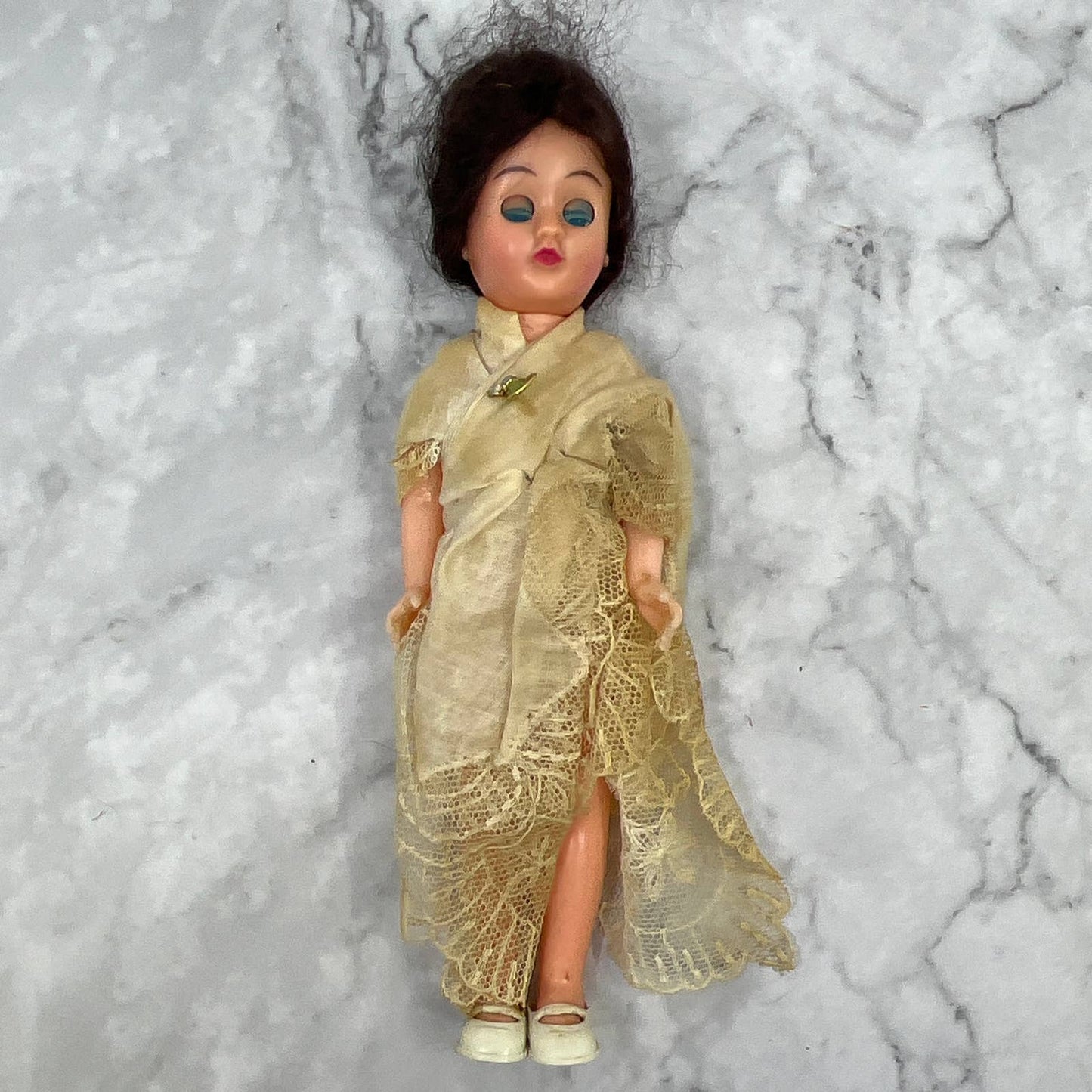 Vintage Celluloid Doll Sleepy eye 1950's 15 Brunette 7.5" TI7