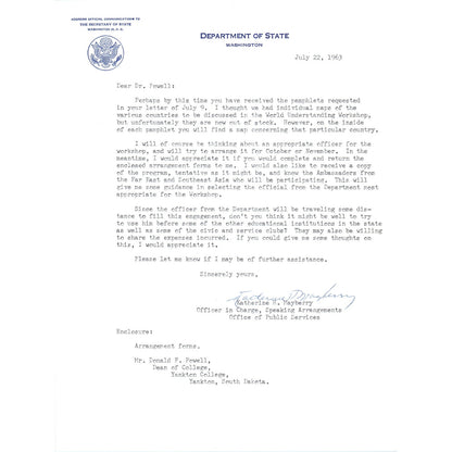 US Department of State Official Letterhead Memo July 22 1963 B15
