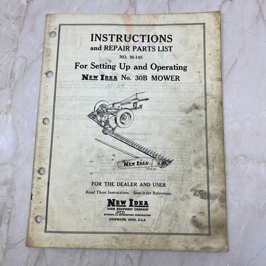 Vintage New Idea Instructions Repair Parts List M-145 for No. 30B Mower M1-1