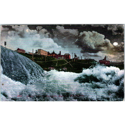 Antique Postcard Lower Falls By Moonlight Spokane Washington TD9-W2