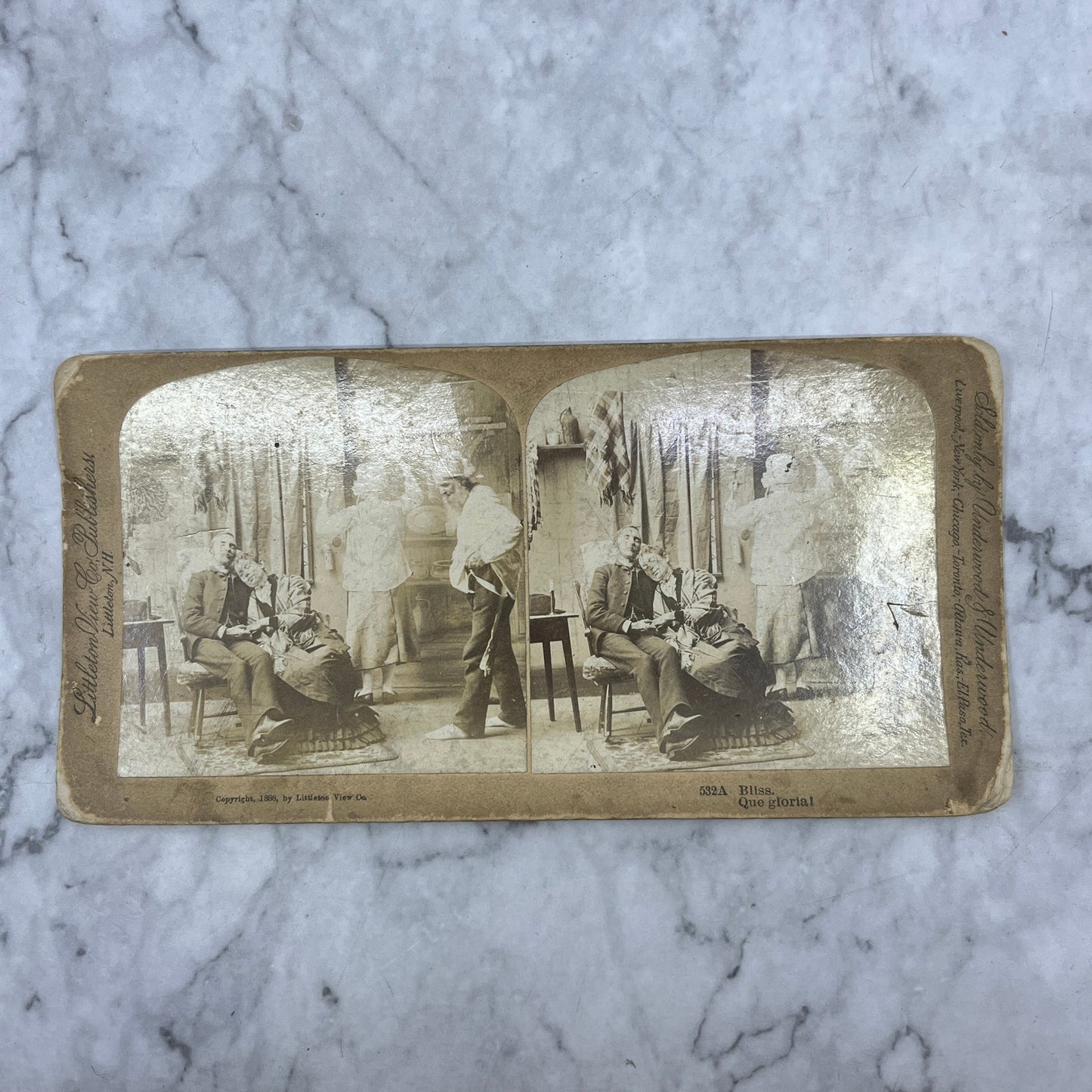 1890s Stereoview Card Victorian Couple Sleeping Bliss Que Gloria H3-2