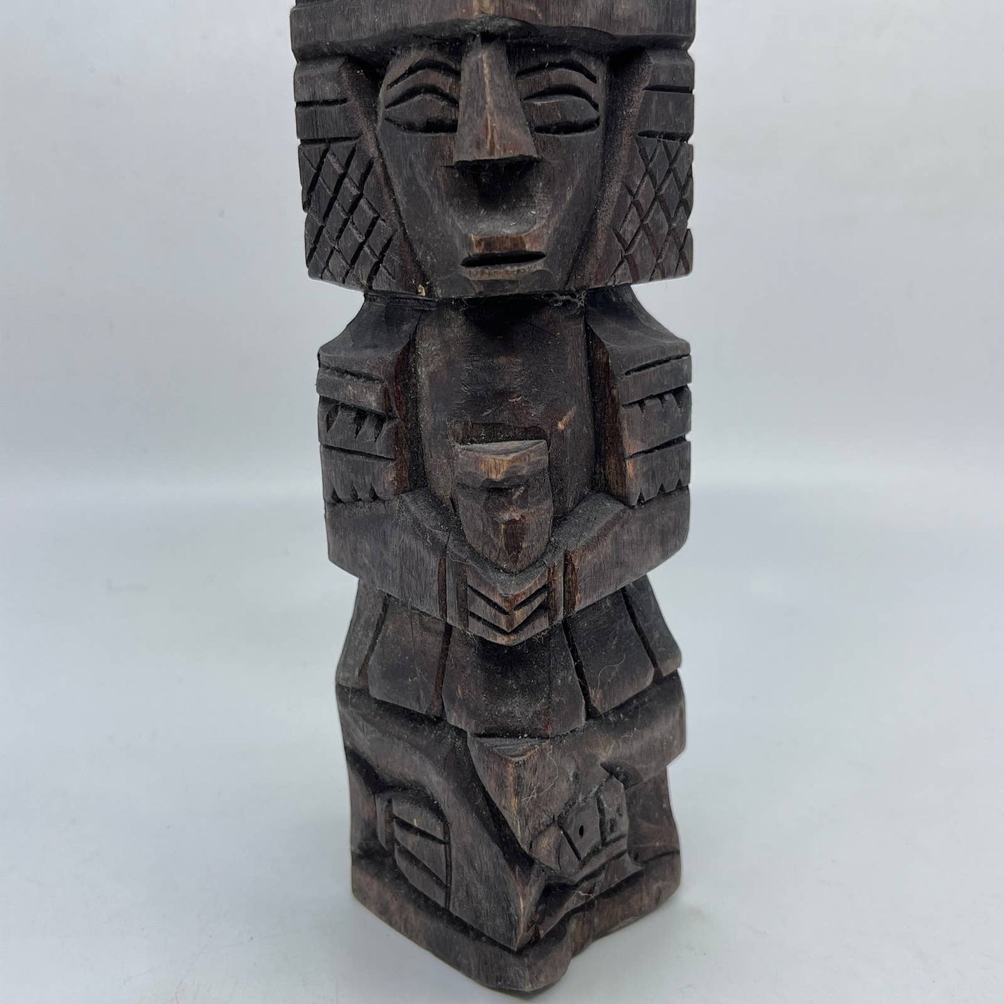 Vtg Mexican Pre Columbian Aztec Maya Priest Wood Totem Yucatan Mexico 8.5" TI2-1