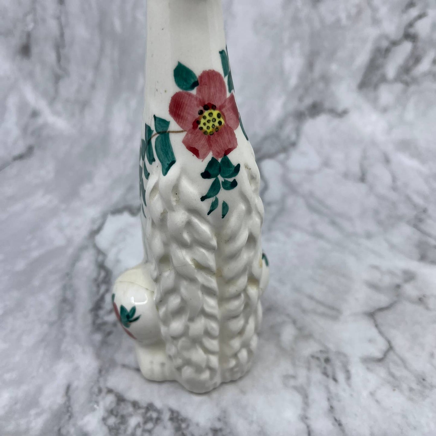 Vintage MCM Lefton Hand Painted White Poodle Dog Long Neck Green Collar 9" TI9