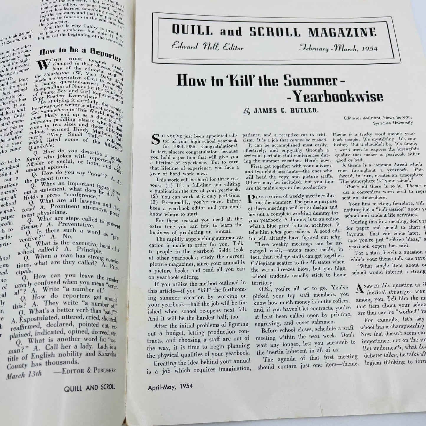 1954 Apr-May Quill and Scroll Newsletter Society High School Journalists V37-4