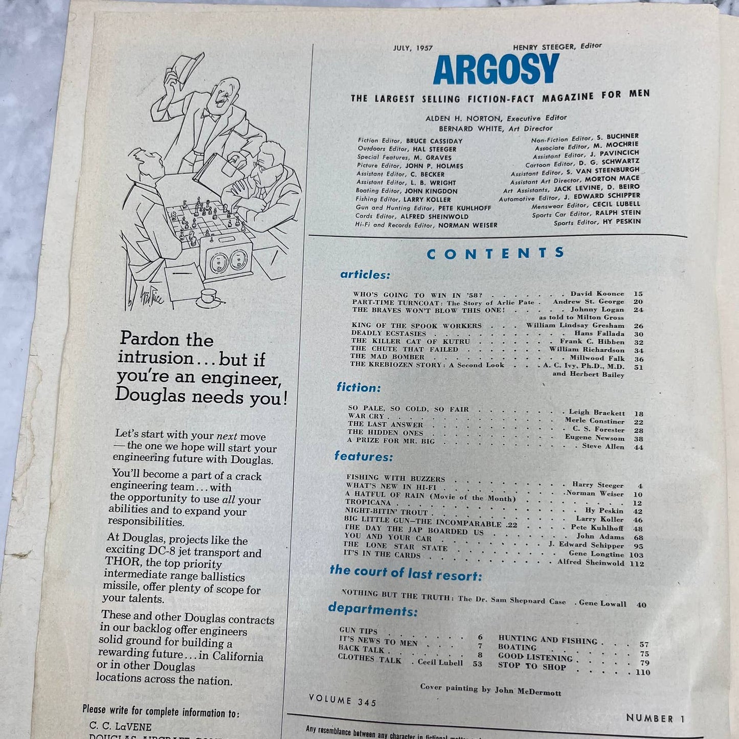 ARGOSY Magazine July 1957 – Leigh Brackett Milwaukee Braves Senator Humphrey TJ3