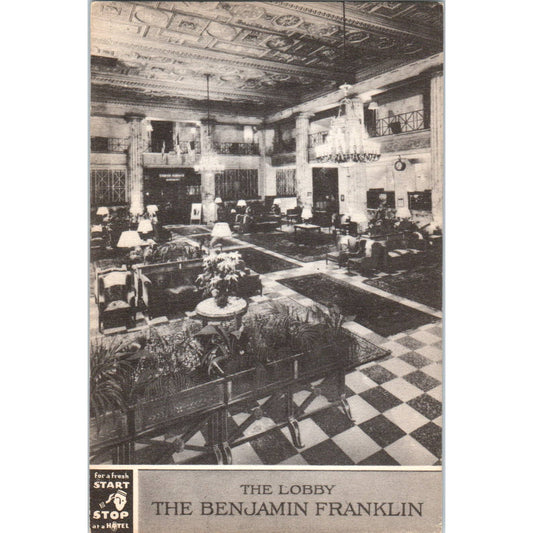 Antique Postcard Lobby of the Benjamin Franklin Hotel Philadelphia PA TD8-P2