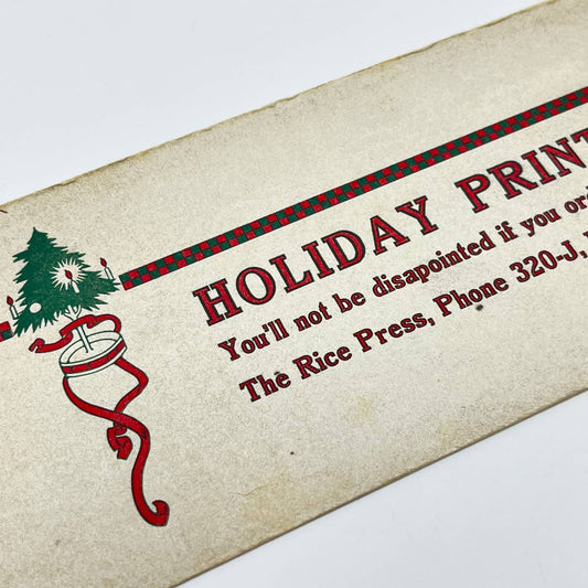 1910s Blotter Card The Rice Press Holiday Printing Christmas Tree Flint MI SC8