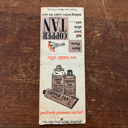 Copper Tan Sunbathing Butter Advertising Matchbook Cover MM11-7