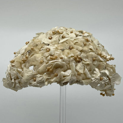 Vintage Woman’s White Velvet Flower Skull Cap Hat HB1