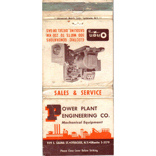 Power Plant Engineering Co Syracuse NY Advertising Matchbook Cover SA1-M6