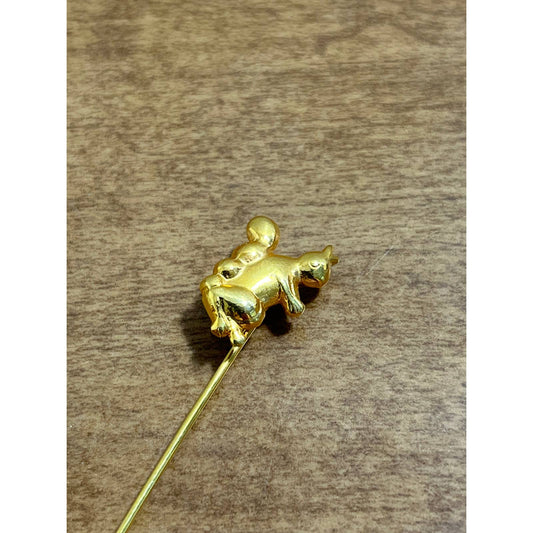 Vintage MCM 1960s Gold Tone Squirrel Stick Pin Hat Pin 3” SE1