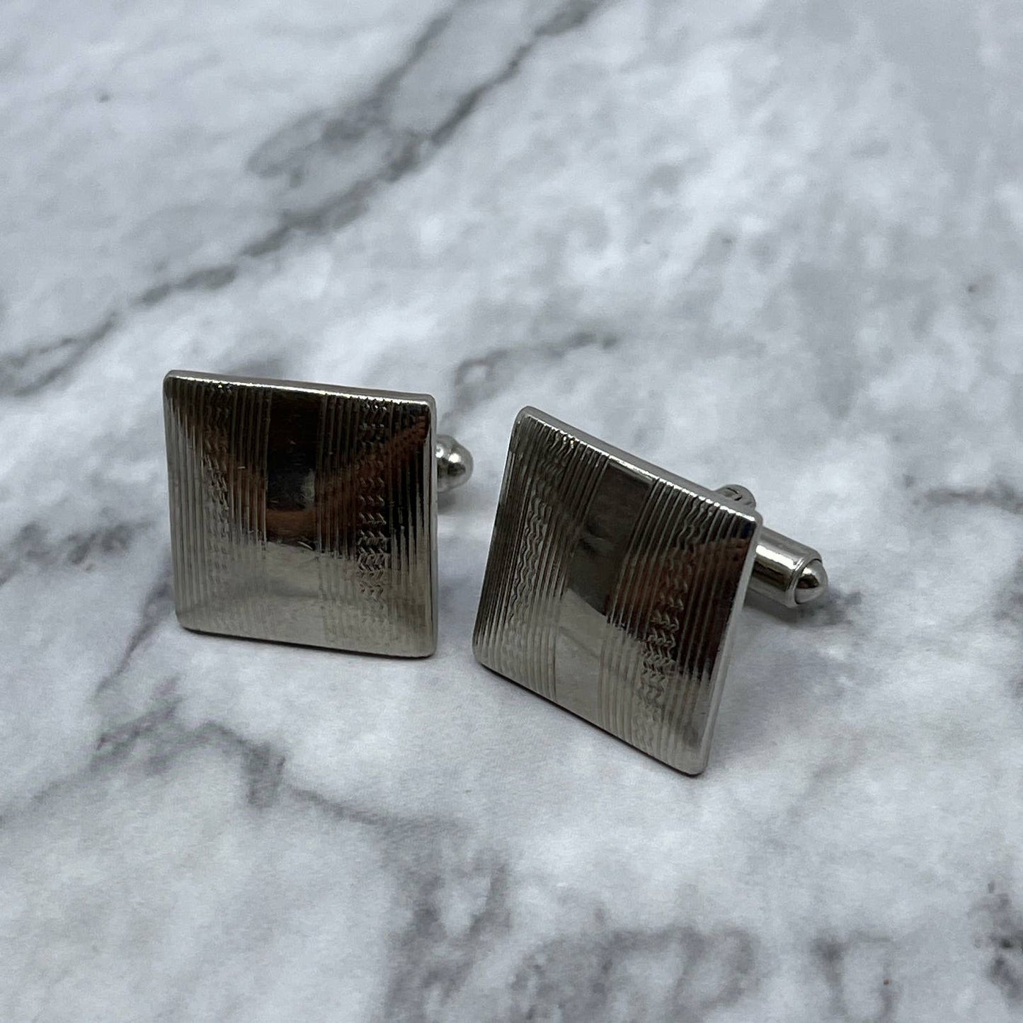 Vintage MCM Silver Tone Etched Stripe Cufflinks SA2