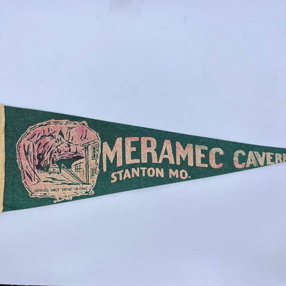 1940s Meramec Caverns Stanton Missouri Souvenir Felt Pennant 17” TF5