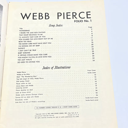 Vintage 1953 Webb Pierce The Wondering Boy Song Book V37-3