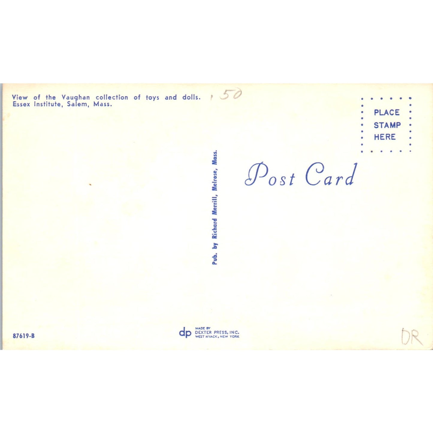 Vaughn Collection of Toys & Dolls Essex Institute Salem MA Original Postcard PB8