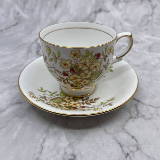 Taylor & Kent Bone China Cup And Saucer Blooms, Berries, & Bee TD1