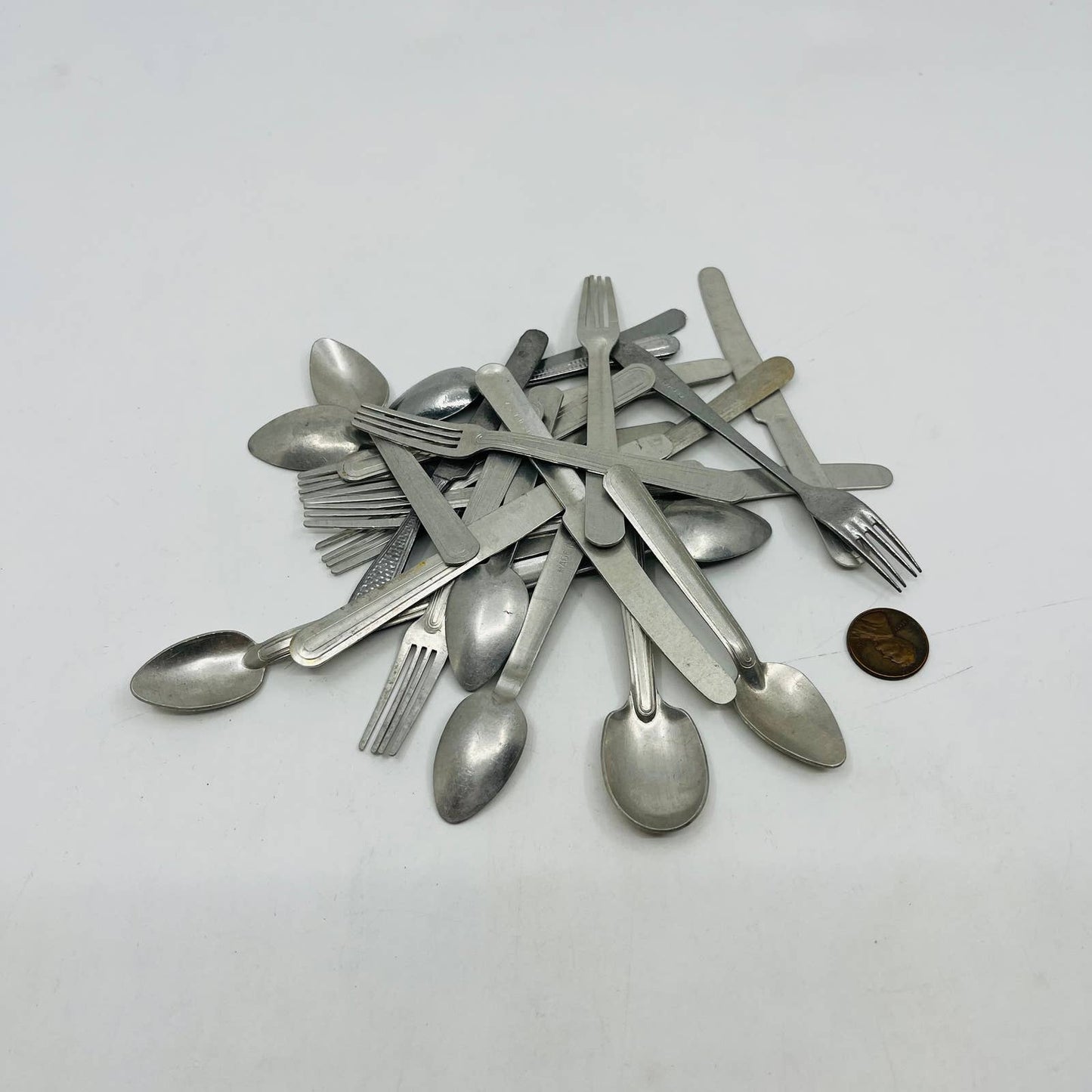 Huge Lot Assorted Toy Kitchen Metal Silverware Forks Spoons Knives TB6