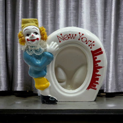 1980s Ceramic Clown Picture Frame Holder (New York) 3x5" Pics Manhattan P.C. TE5