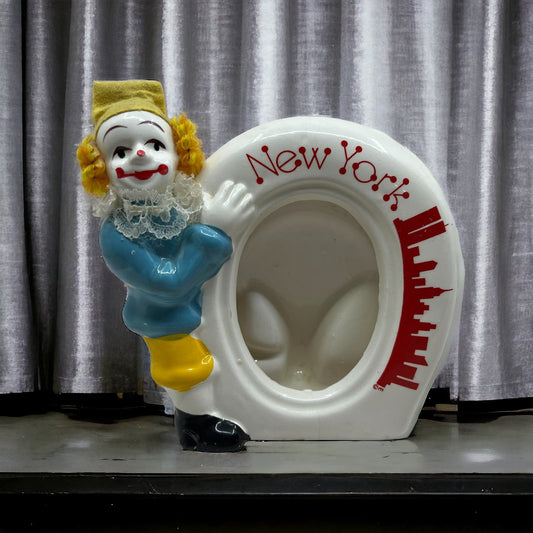 1980s Ceramic Clown Picture Frame Holder (New York) 3x5" Pics Manhattan P.C. TE5