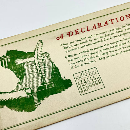 1923 Blotter Card Declaration of Independence DeMay’s Printing Jackson MI SC9